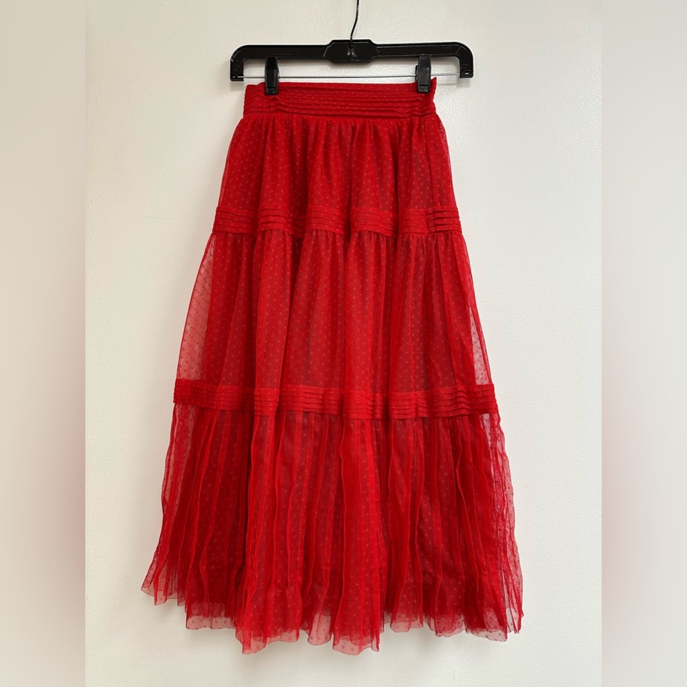 Anthropologie Red Tiered Midi Skirt